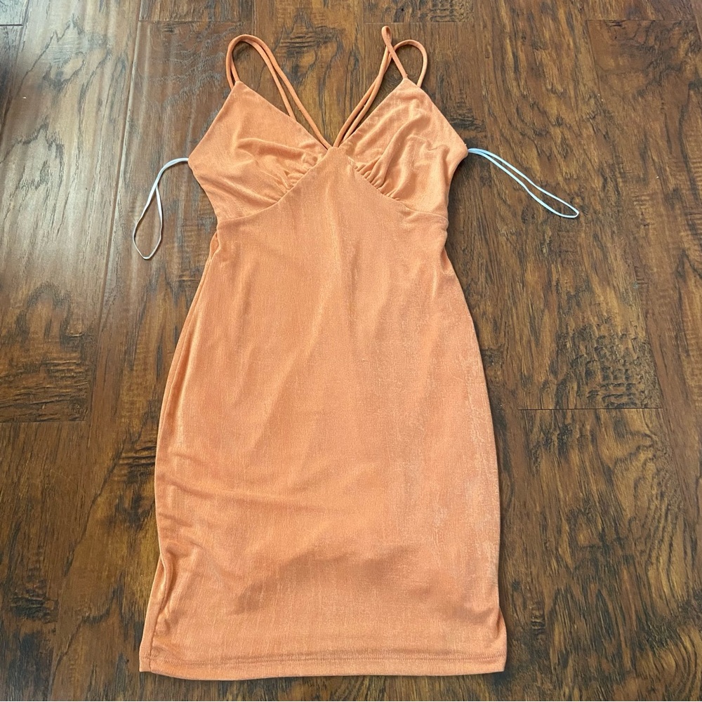 Vintage 90s y2k orange sparkly midi summer going out dress